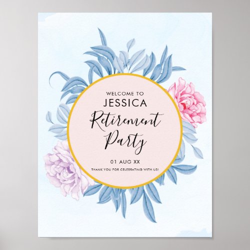 Dusty Blue Watercolor Retirement Party Welcome Poster