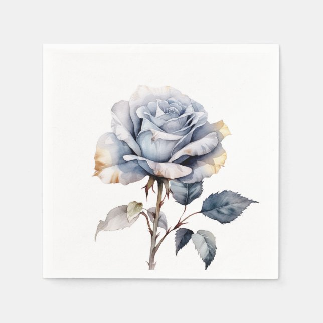Dusty Blue Watercolor Rose Napkins (Front)