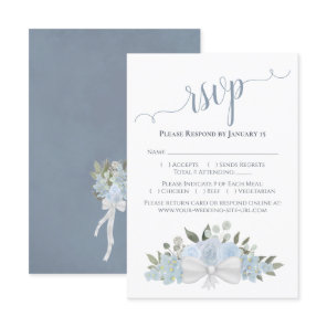 Dusty Blue Watercolor Roses & Blossoms Wedding RSVP Card