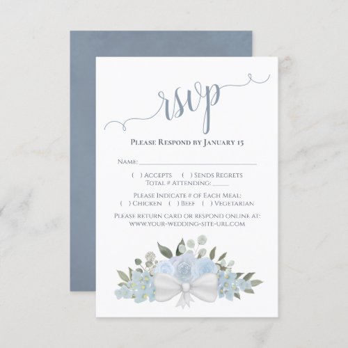 Dusty Blue Watercolor Roses  Blossoms Wedding RSVP Card