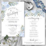 Dusty Blue Watercolor Roses Budget Wedding Program<br><div class="desc">These wedding programs are elegant and tasteful, while still being budget friendly. The design features a bevy of hand painted watercolor roses, blossoms, and garden foliage in shades of dusty blue and sage green. The typography features lacy script calligraphy, and there is room for details on the ceremony, the bridal...</div>