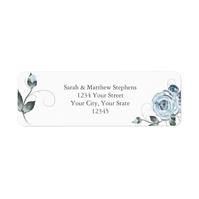 Dusty Blue Watercolor Roses Label (Front)