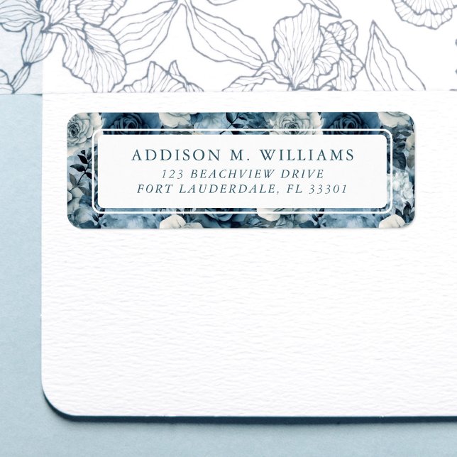 Dusty Blue Watercolor Roses Pattern Label (Creator Uploaded)