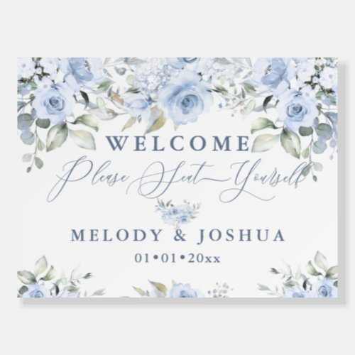 Dusty Blue Watercolor Roses Seat Yourself Sign