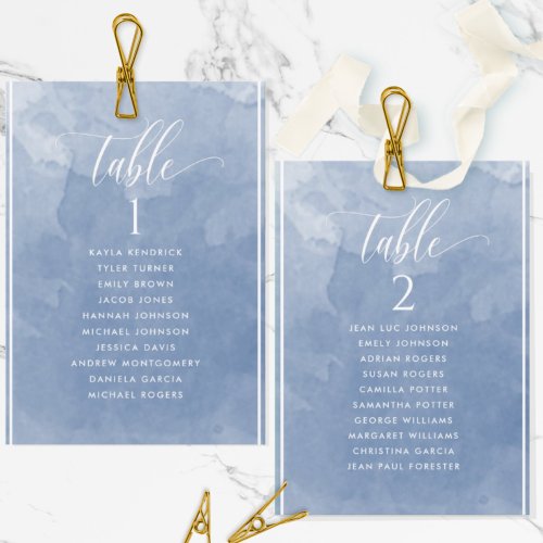 Dusty Blue Watercolor Seating Plan Card Guest Name