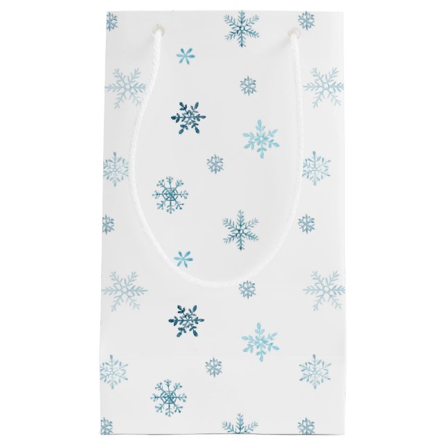 Dusty Blue Watercolor Snowflake Gift Bag (Front)