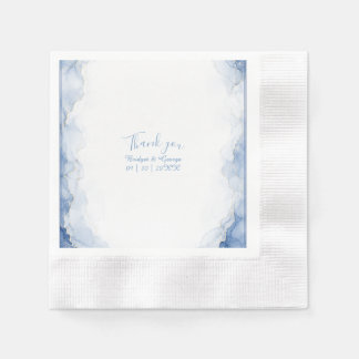 Dusty Blue Watercolor Splash marble Wedding Napkins