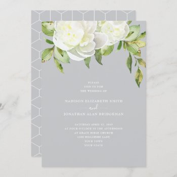 Dusty Blue Watercolor Spring Floral Peony Wedding Invitation by ModernMatrimony at Zazzle