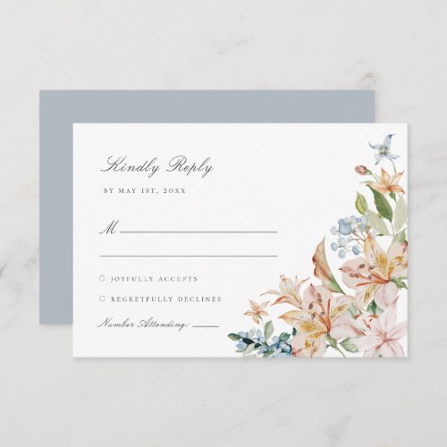 Dusty Blue Watercolor Spring Floral Wedding RSVP Card