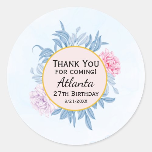 Dusty Blue Watercolor Succulent 30th Birthday Classic Round Sticker