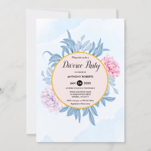 Dusty Blue Watercolor Succulent Divorce Party Invitation