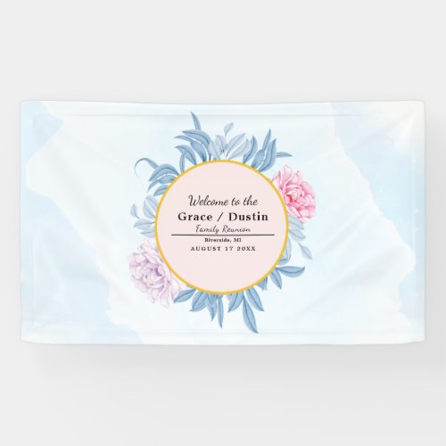 Dusty Blue Watercolor Succulent Family Reunion Banner