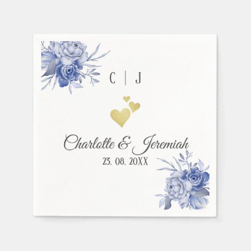 Dusty Blue Watercolor Succulent Floral Wedding Napkins