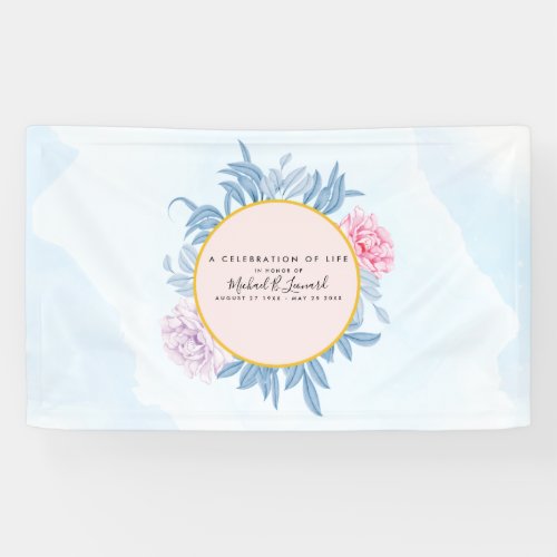 Dusty Blue Watercolor Succulent Funeral Memorial Banner