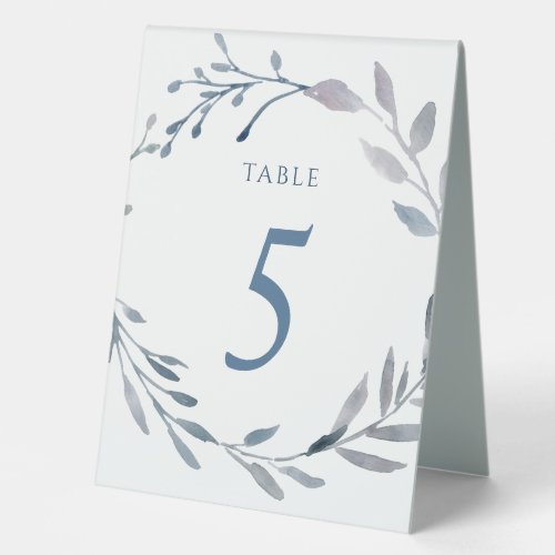 dusty blue watercolor table number five sign