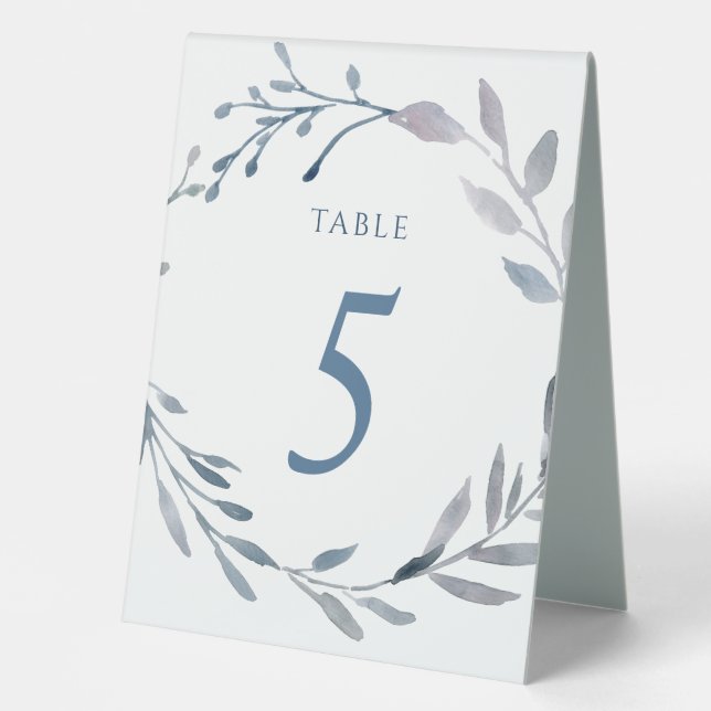 dusty blue watercolor table number five sign (Front)