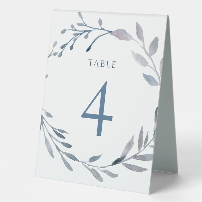dusty blue watercolor table number four sign (Front)