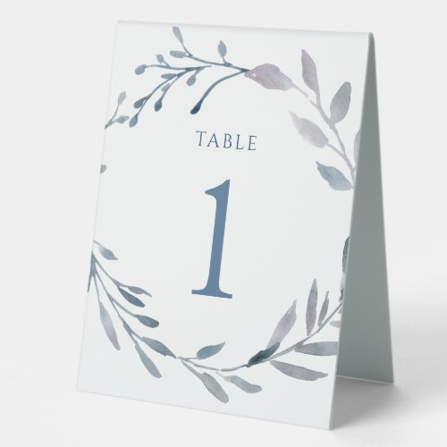 dusty blue watercolor table number one sign