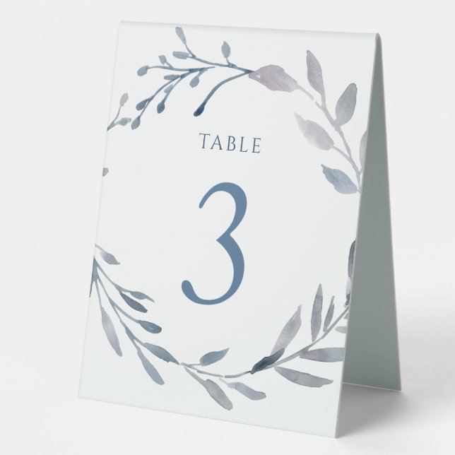 dusty blue watercolor table number three sign (Front)