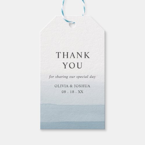 Dusty Blue Watercolor Thank You Photo Wedding Gift Tags