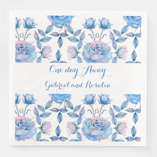 Dusty Blue Watercolor Vintage Floral Roses Wedding Paper Dinner Napkins