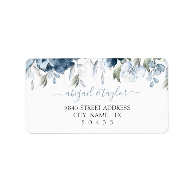Dusty Blue Watercolor Wedding Address Label (Front)