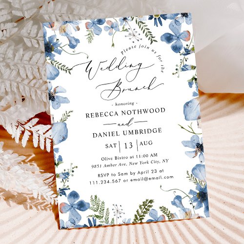Dusty Blue Watercolor Wedding Brunch Invitation