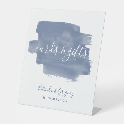Dusty Blue Watercolor Wedding Cards  Gifts Pedestal Sign