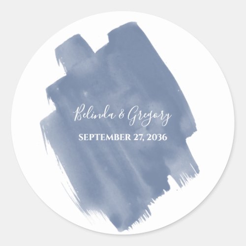Dusty Blue Watercolor Wedding Classic Round Sticker