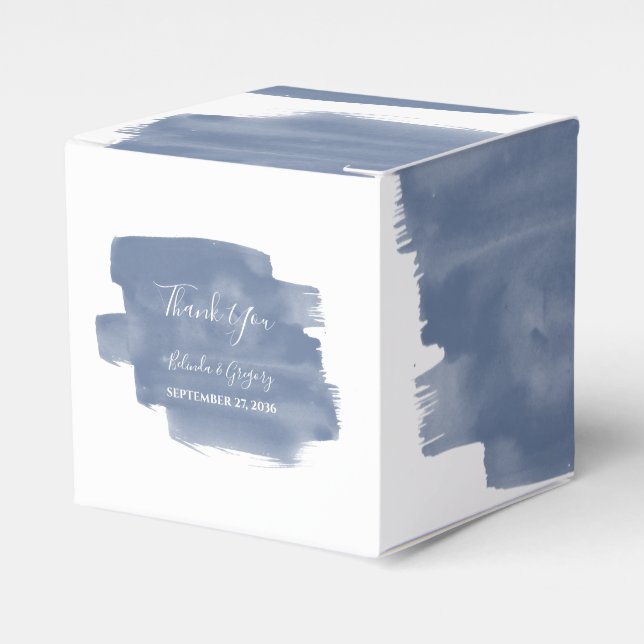 Dusty Blue Watercolor Wedding  Favor Boxes (Front Side)