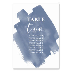 Dusty Blue Watercolor Wedding Guest Names Table Number