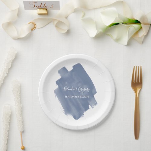 Dusty Blue Watercolor Wedding  Paper Plates