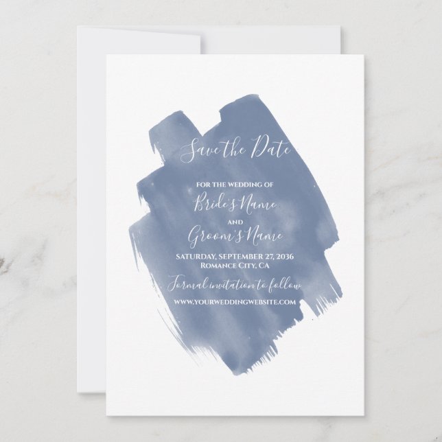 Dusty Blue Watercolor Wedding Save The Date (Front)