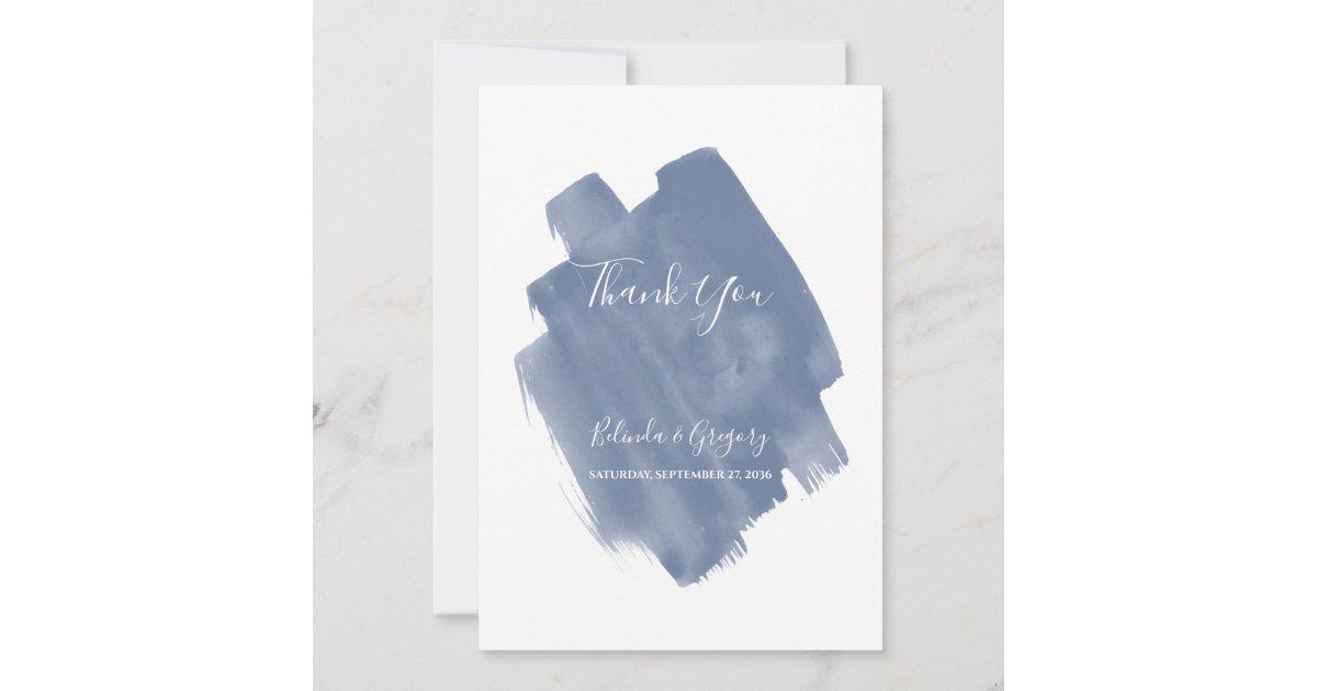 Dusty Blue Watercolor Wedding Thank You Card | Zazzle