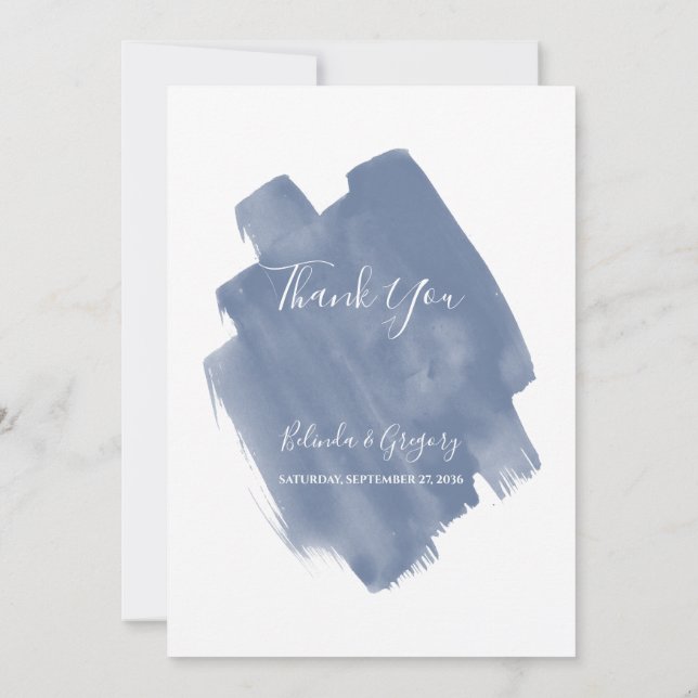 Dusty Blue Watercolor Wedding Thank You Card (Back)