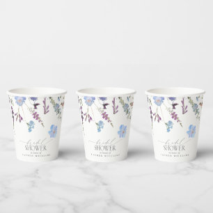 Dusty Blue Watercolor Wildflower Bridal Shower Paper Cups