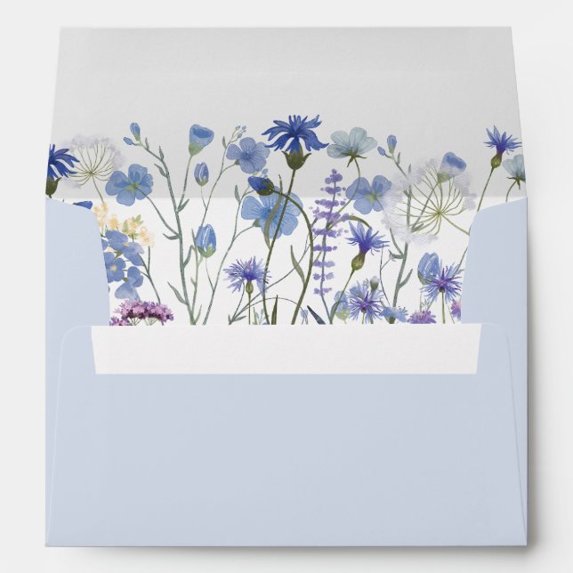 Dusty Blue Watercolor Wildflower Garden  Envelope (Back (Bottom))