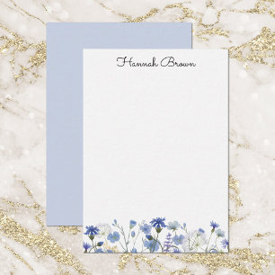 Dusty Blue Watercolor Wildflower Garden Note Card