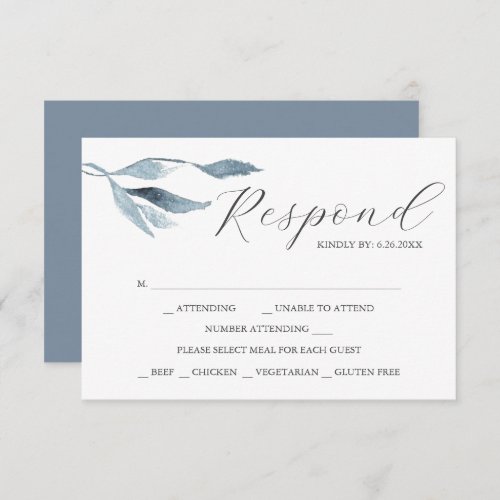 Dusty Blue Watercolor with Meal Choice RSVP Cards