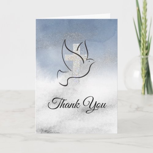 dusty blue watercolor wreath religious Thank you  Card