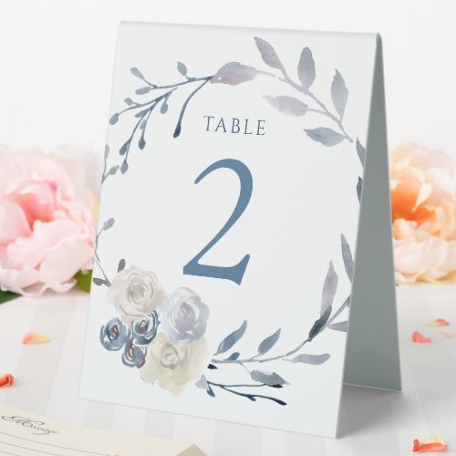 dusty blue watercolor wreath table number sign