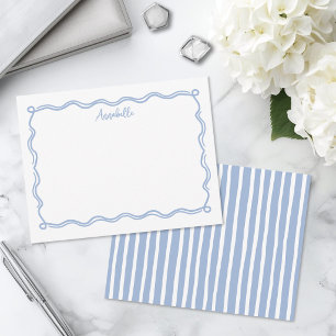 Dusty Blue Wavy Border Personalized Name Note Card