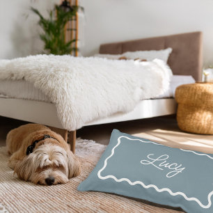 Dusty Blue Wavy Scallop Frame Monogram Pet Bed