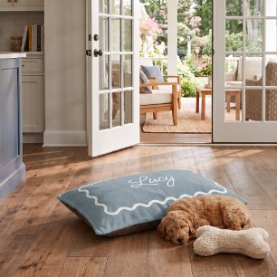 Dusty Blue Wavy Scallop Frame Monogram Pet Bed
