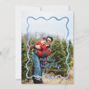 Dusty Blue Wavy Squiggle Border Holiday Photo Card