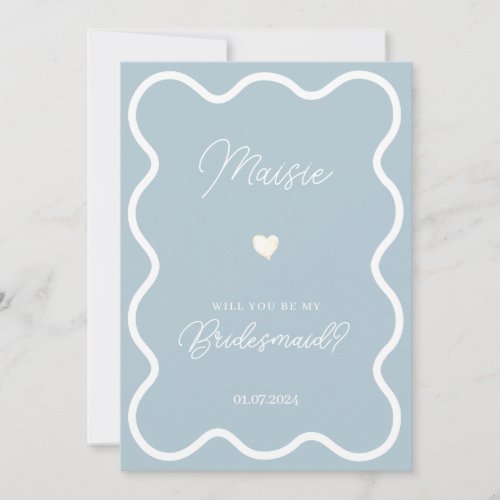 Dusty blue wavy will you be my bridesmaid proposal invitation