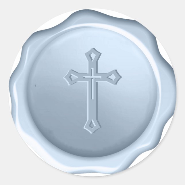 Dusty Blue Wax Seal Cross Embossed Religious (Front)