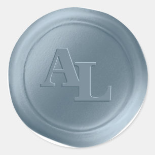 Dusty Blue Wax Seal Monogram Wedding Stickers