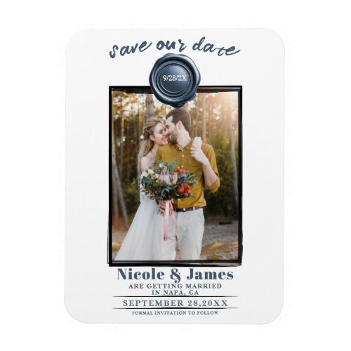 Dusty Blue Wax Seal Photo Wedding Save the Date Magnet