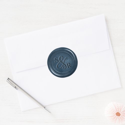 Dusty blue wax seal sticker with initials 